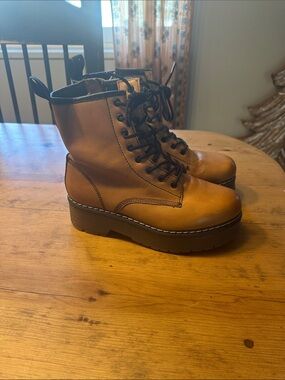 Roolee Tan Lace-Up Platform Combat Boots